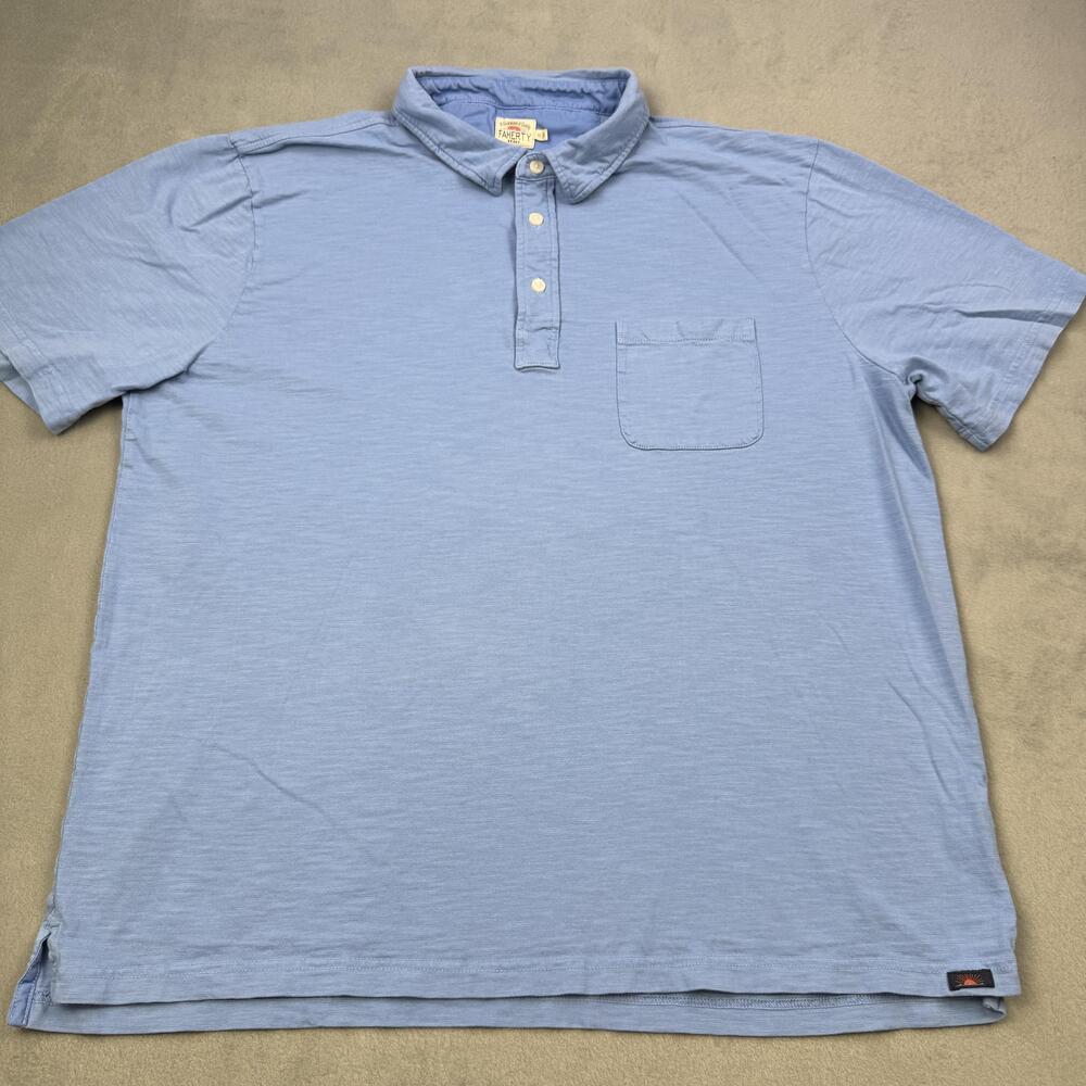 Faherty Polo Shirt Mens XL Blue Slub Cotton Jersey Pocket Short Sleeve Casual